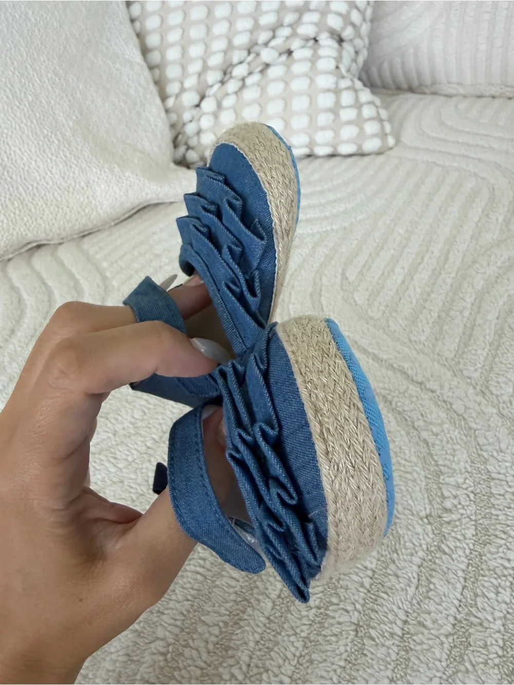 Baby Denim Ruffle Espadrille Mary Jane Shoes- 0-6 M, NEW